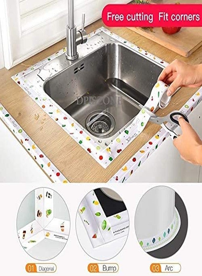 DPISZONE Waterproof Tape for Kitchen Sink Oil Proof Caulk Tape Kitchen Sink Tape Waterproof for Corner Caulk Strip Self Adhesive Sealing Tape Gap Sealer for Platform Bathroom 3.2m*3.8cm (Multi Print) - Image 2